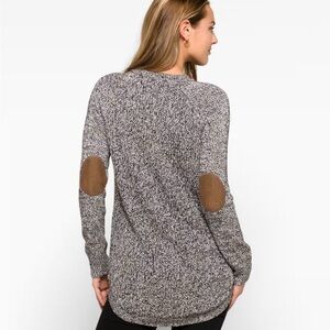 RD Style Rowca Black and White Knit Sweater with Brown Elbow Patches